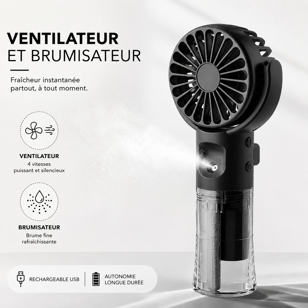 CoolMist™ - Ventilateur Brumisateur Portable 2-en-1