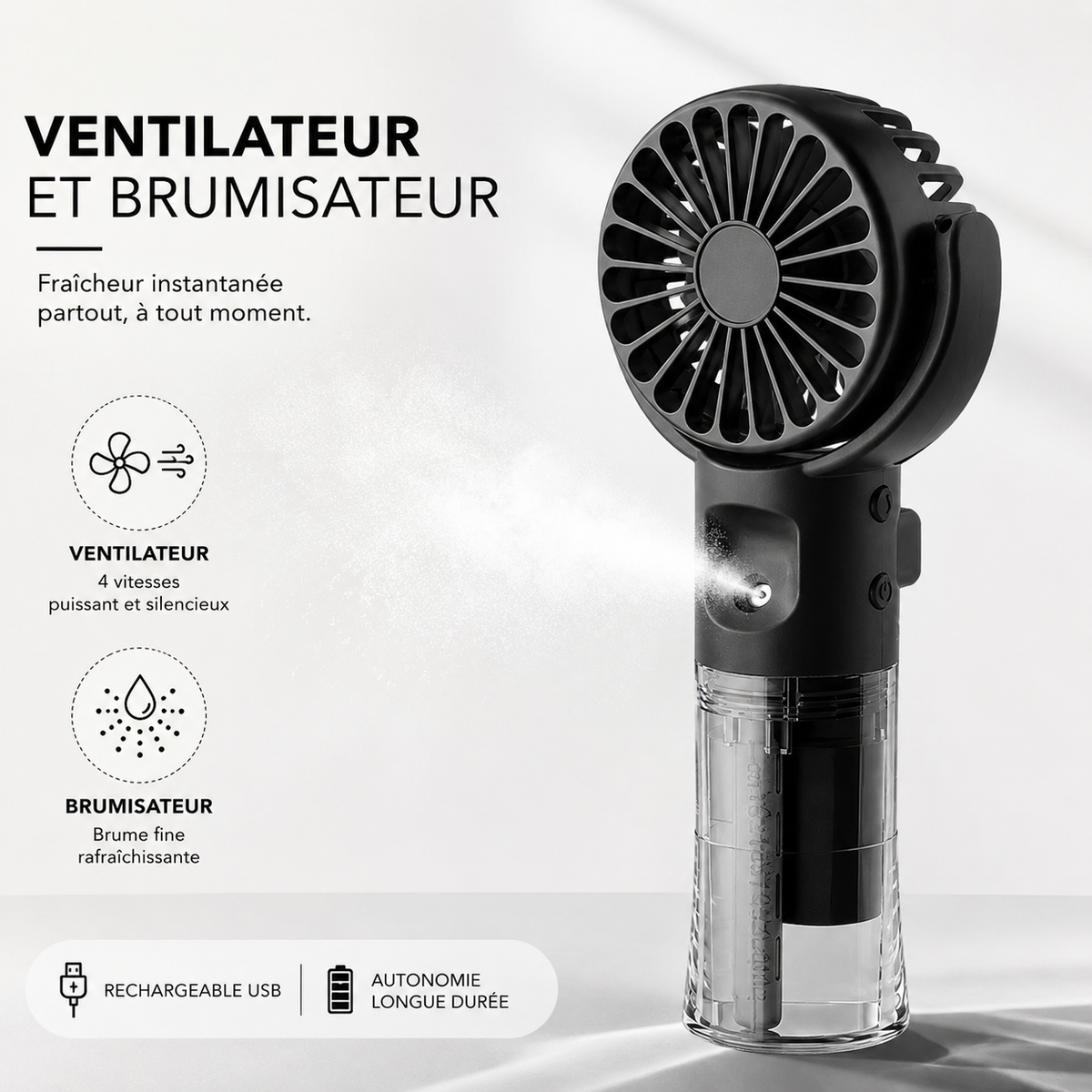 CoolMist™ - Ventilateur Brumisateur Portable 2-en-1
